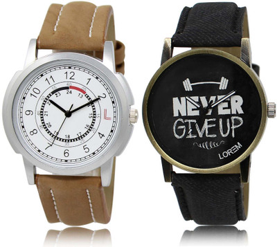 LOREM SR-17-27 Attractive Black & White Round Boy's Leather Watch - For Men