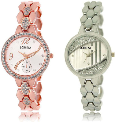 LOREM SR-215-223 Attractive White Round Girl's Metal Bracelet Watch - For Women