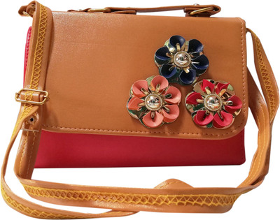 shopping island Girls Evening/Party, Casual, Formal Brown PU Sling Bag
