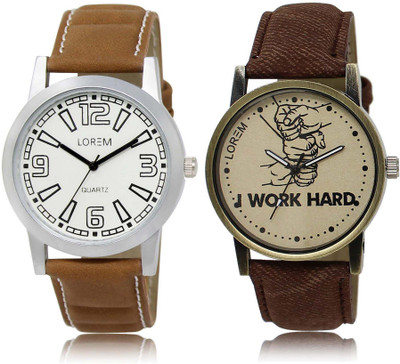 LOREM OM-15-29 Designer Grey & White Round Boy's Leather Watch - For Men
