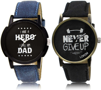 LOREM SR-7-27 Attractive Black Round Boy's Leather Watch - For Men