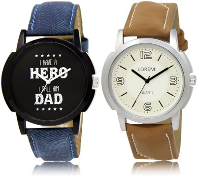 LOREM Watch-7-16 COMBO White & Black Round Boy's Leather Watch - For Men