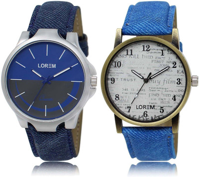 LOREM OM-24-28 Designer White & Blue Round Boy's Leather Watch - For Men