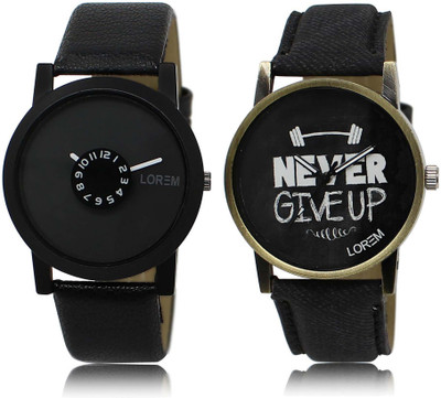 LOREM OM-25-27 Designer Black Round Boy's Leather Watch - For Men
