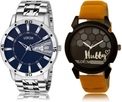 LOREM SR-32-102 Attractive Black & Blue Round Boy's Leather & Metal Bracelet Watch - For Men