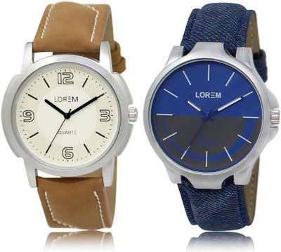 LOREM FZ-16-24 COMBO Blue & White Round Boy's Leather Watch - For Men