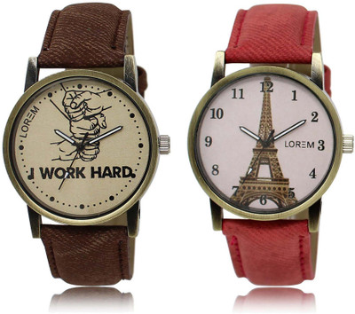 LOREM watch-29-230 Designer White & Grey Round Boy's & Girl's Leather Watch - For Men & Women