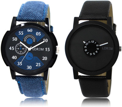 LOREM WATCH2-25 COMBO Black Round Boy's Leather Watch - For Men