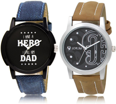 LOREM watch7-14 COMBO Black Round Boy's Leather Watch - For Men