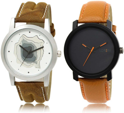 LOREM SR-9-20 Attractive Black & White Round Boy's Leather Watch - For Men