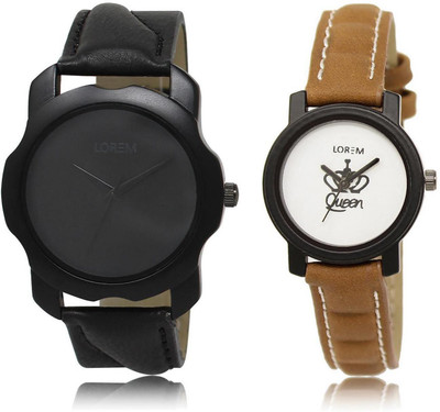 LOREM WATCH22-209 COMBO White & Black Round Boy's & Girl's Leather Watch - For Men & Women