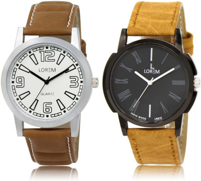 LOREM OM-15-19 Designer Black & White Round Boy's Leather Watch - For Men