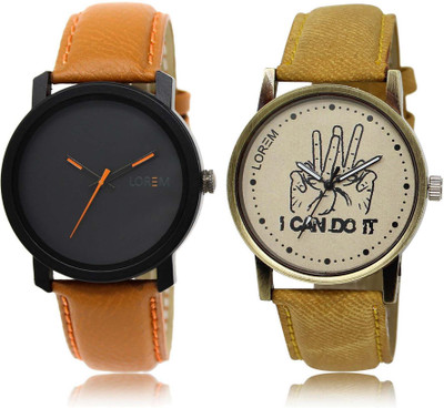LOREM watch20-30 Designer Grey & Black Round Boy's Leather Watch - For Men