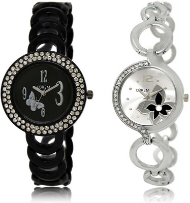 LOREM watch 201-231 Designer Silver & Black Round Girl's Metal Bracelet Watch - For Women