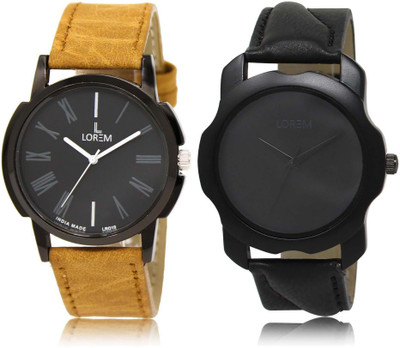 LOREM OM-19-22 Designer Black Round Boy's Leather Watch - For Men