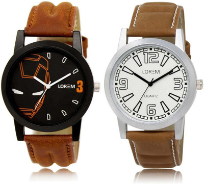 LOREM SR-4-15 Attractive White & Black Round Boy's Leather Watch - For Men