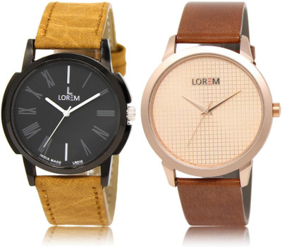 LOREM Watch-19-34 COMBO Rose Gold & Black Round Boy's Leather Watch - For Men