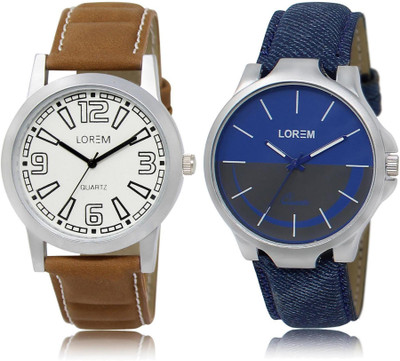 LOREM WATCH15-24 COMBO Blue & White Round Boy's Leather Watch - For Men