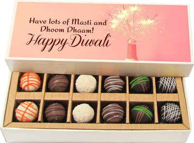 Chocholik Diwali Gifts - Have Lots Of Masti And Dhoom Dhaam! - White, Dark, Milk Chocolate Truffles - 12pc Truffles(180 g)
Chocholik Diwali Gifts - Have Lots Of Masti And Dhoom Dhaam! - White, Dark, Milk Chocolate Truffles - 12pc Truffles(180 g)