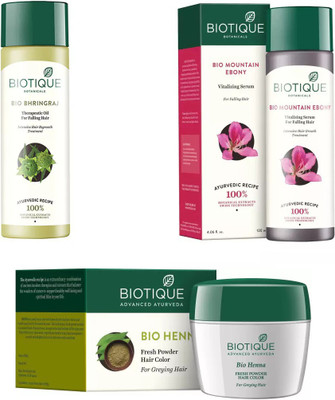 BIOTIQUE BIO HENNA FRESH POWDER HAIR COLOR, Bhringraj Therapeutic Oil For Falling Hair, Mountain Ebony vitalizing serum for falling hair(Set of 3)
BIOTIQUE BIO HENNA FRESH POWDER HAIR COLOR, Bhringraj Therapeutic Oil For Falling Hair, Mountain Ebony vitalizing serum for falling hair(Set of 3)