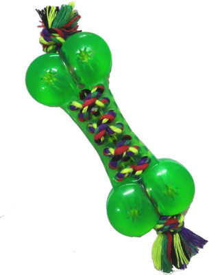 Super Dog Fun Flavored Bone With Single Knott Rope Rubber, Cotton Chew Toy For Dog