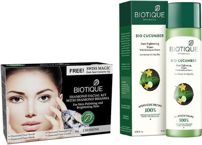 BIOTIQUE BIO Bio Diamond Facial Kit, Bio Cucumber Pore Tightening Toner(Set of 2)
