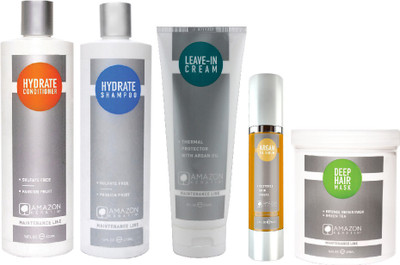 AMAZON KERATIN HYDRATE SHAMPOO, HYDRATE CONDITIONER, DEEP HAIR MASK, LEAVE-IN CREAM, ARGAN OIL SERUM(Set of 5)
AMAZON KERATIN HYDRATE SHAMPOO, HYDRATE CONDITIONER, DEEP HAIR MASK, LEAVE-IN CREAM, ARGAN OIL SERUM(Set of 5)
