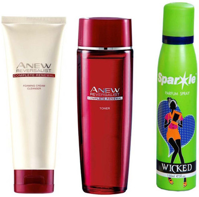 Avon Anew Reversalist Complete Renewal Foaming Cream Cleanser (125 ml) & one Reversalist Complete Renewal Toner (50 g) With one sparkle perfume spray 150 ml(Set of 3)
Avon Anew Reversalist Complete Renewal Foaming Cream Cleanser (125 ml) & one Reversalist Complete Renewal Toner (50 g) With one sparkle perfume spray 150 ml(Set of 3)