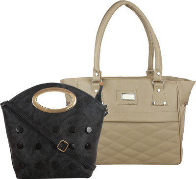 Fillin Cart Hand-held Bag(Black, Beige), Beige;black