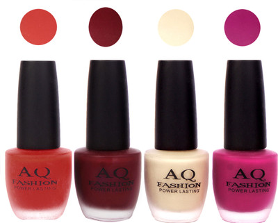 AQ Fashion Velvet Matte Nail polish Combo set 803 Orangish Red,Maroon,Nude,Purple(Pack of 4)
AQ Fashion Velvet Matte Nail polish Combo set 803 Orangish Red,Maroon,Nude,Purple(Pack of 4)