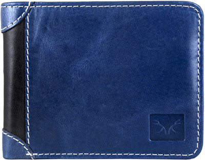 Toughstance Men Blue Genuine Leather Wallet(4 Card Slots), Blue-black