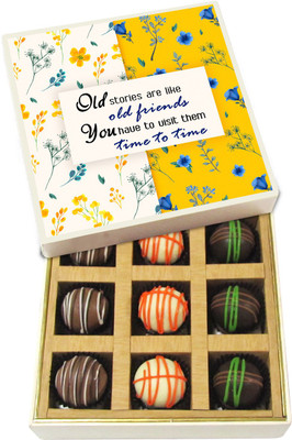Chocholik Friendship Gift - Old Stories Are Like Old Friends You Have to Visit - Dark, Milk, White Chocolate Truffles - 9pc Truffles(135 g)
Chocholik Friendship Gift - Old Stories Are Like Old Friends You Have to Visit - Dark, Milk, White Chocolate Truffles - 9pc Truffles(135 g)