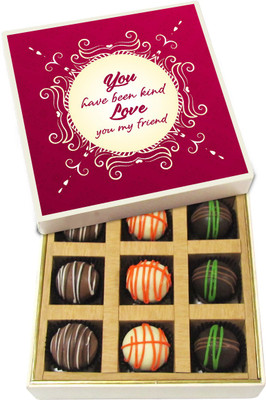 Chocholik Friendship Gift - You've Been Kind Love You Are My Friend - Dark, Milk, White Chocolate Truffles - 9pc Truffles(135 g)
