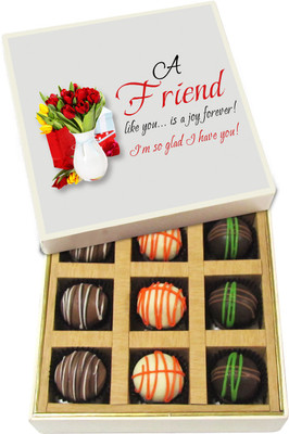Chocholik Friendship Gift - A Friend Like You Is a Joy Forever! I'm So Glad I Have You! - Dark, Milk, White Chocolate Truffles - 9pc Truffles(135 g)
Chocholik Friendship Gift - A Friend Like You Is a Joy Forever! I'm So Glad I Have You! - Dark, Milk, White Chocolate Truffles - 9pc Truffles(135 g)
