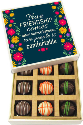 Chocholik Friendship Gift - True Friendship Comes When Silence Between - Dark, Milk, White Chocolate Truffles - 9pc Truffles(135 g)
Chocholik Friendship Gift - True Friendship Comes When Silence Between - Dark, Milk, White Chocolate Truffles - 9pc Truffles(135 g)