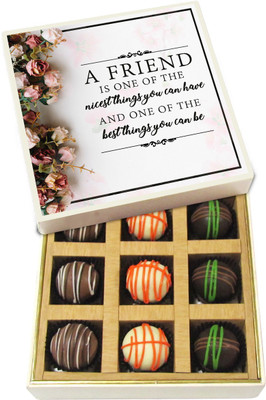 Chocholik Friendship Gift - A Friend Is One of the Nicest Things - Dark, Milk, White Chocolate Truffles - 9pc Truffles(135 g)
Chocholik Friendship Gift - A Friend Is One of the Nicest Things - Dark, Milk, White Chocolate Truffles - 9pc Truffles(135 g)