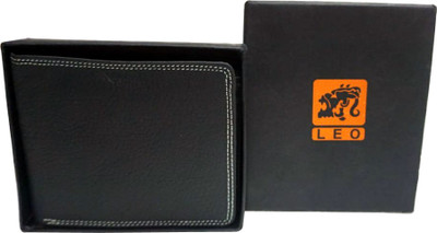 Blue Lotus Men Black Genuine Leather Wallet(8 Card Slots)