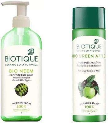 BIOTIQUE BIO Neem Purifying Face Wash For All Skin Types, Green Apple Fresh Daily Purifying Shampoo and Conditioner(Set of 2)
BIOTIQUE BIO Neem Purifying Face Wash For All Skin Types, Green Apple Fresh Daily Purifying Shampoo and Conditioner(Set of 2)