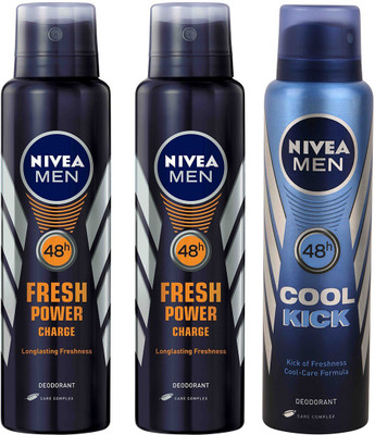 Nivea Men Fresh Power Charge & Cool Kick Deodorant Combo - Pack of 3 Body Spray - For Men(450 ml, Pack of 3)
Nivea Men Fresh Power Charge & Cool Kick Deodorant Combo - Pack of 3 Body Spray - For Men(450 ml, Pack of 3)