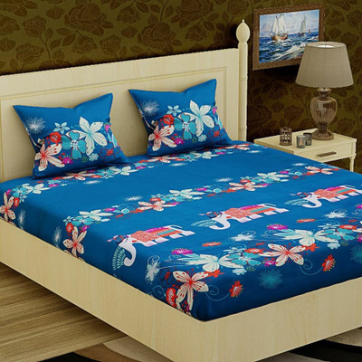 Astra 140 TC Polycotton Double Floral Bedsheet(Pack of 1, Blue)