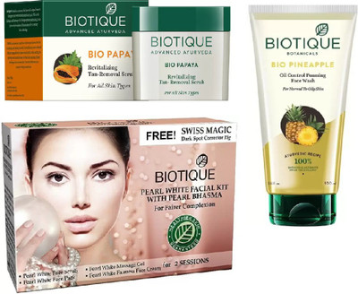 BIOTIQUE BIO Bio Papaya Revitalizing Tan Removal Scrub, Bio Pearl White Facial Kit, Bio Pineapple Oil Control Foaming Face wash(Set of 3)
BIOTIQUE BIO Bio Papaya Revitalizing Tan Removal Scrub, Bio Pearl White Facial Kit, Bio Pineapple Oil Control Foaming Face wash(Set of 3)