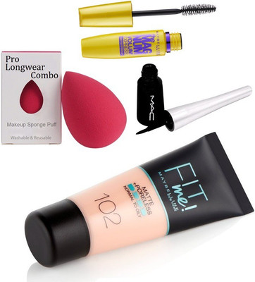 Pro longwear combo sponge puff & Fit Me Matte +Poreless Foundation, mac liquid eyeliner , The magnum volum express waterproof mascara(Set of 4)
Pro longwear combo sponge puff & Fit Me Matte +Poreless Foundation, mac liquid eyeliner , The magnum volum express waterproof mascara(Set of 4)