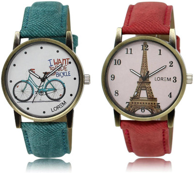 LOREM MF-229-230 Designer Stylish White Round Girl's Leather Watch - For Women