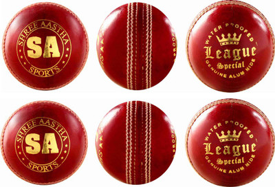 SA Sports LEAGUE Cricket Leather Ball(Pack of 6, Red)