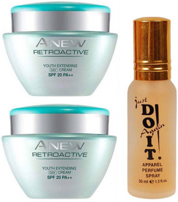 Avon Anew two Retroactive Youth Extending Day Cream SPF 20 PA++ (15 g) & with one do it perfume 30 ml(Set of 3)
Avon Anew two Retroactive Youth Extending Day Cream SPF 20 PA++ (15 g) & with one do it perfume 30 ml(Set of 3)