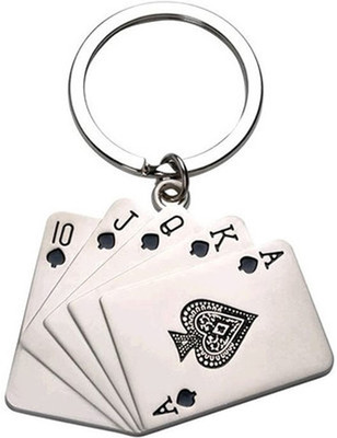 Confident Metal Poker Cards Key Chain(Silver)