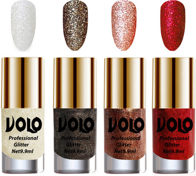 Volo Professionally Used Glitter Shine Nail Paint Combo Pack of 4(Set 16) White Nail Art And Glitter, Dark Grey Glitter, Peach Glitter, Red Glitter(Pack of 4)
Volo Professionally Used Glitter Shine Nail Paint Combo Pack of 4(Set 16) White Nail Art And Glitter, Dark Grey Glitter, Peach Glitter, Red Glitter(Pack of 4)
