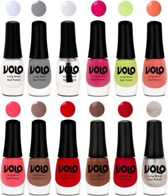 Volo Color Rich Toxic Free Perfection Shine Nail Polish Set of 12 Matte White, Extra Shine Top Coat, Grey, Parrot Green, Moon Magenta, Peach Crush, Carrot Red, Dark Nude, Red, Reddish Orange, Chrome Rust, Chocolate Brown(Pack of 12)
Volo Color Rich Toxic Free Perfection Shine Nail Polish Set of 12 Matte White, Extra Shine Top Coat, Grey, Parrot Green, Moon Magenta, Peach Crush, Carrot Red, Dark Nude, Red, Reddish Orange, Chrome Rust, Chocolate Brown(Pack of 12)