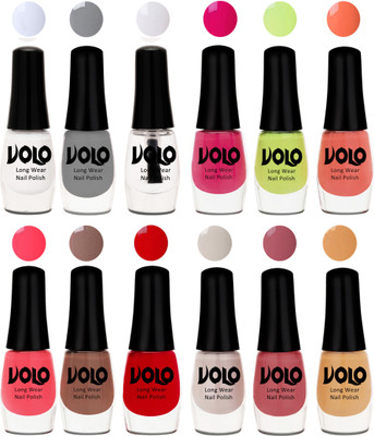 Volo Color Rich Toxic Free Perfection Shine Nail Polish Set of 12 Matte White, Extra Shine Top Coat, Grey, Parrot Green, Moon Magenta, Peach Crush, Carrot Red, Dark Nude, Red, Flirty Nude, Tan, Ice Nude(Pack of 12)
Volo Color Rich Toxic Free Perfection Shine Nail Polish Set of 12 Matte White, Extra Shine Top Coat, Grey, Parrot Green, Moon Magenta, Peach Crush, Carrot Red, Dark Nude, Red, Flirty Nude, Tan, Ice Nude(Pack of 12)