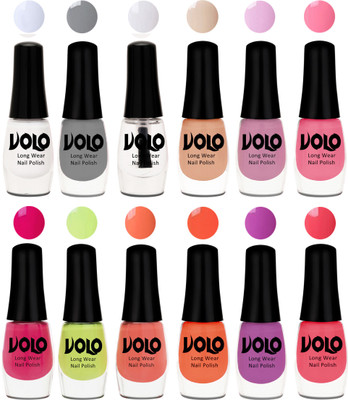 Volo Color Rich Toxic Free Perfection Shine Nail Polish Set of 12 Matte White, Extra Shine Top Coat, Grey, Light Purple, Light Pink, Pink Nude, Parrot Green, Moon Magenta, Peach Crush, Bright Plum, Coral, Light Pink(Pack of 12)
Volo Color Rich Toxic Free Perfection Shine Nail Polish Set of 12 Matte White, Extra Shine Top Coat, Grey, Light Purple, Light Pink, Pink Nude, Parrot Green, Moon Magenta, Peach Crush, Bright Plum, Coral, Light Pink(Pack of 12)